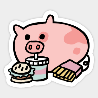 Cute Cartoon Piggy Munching Fast Food Sticker